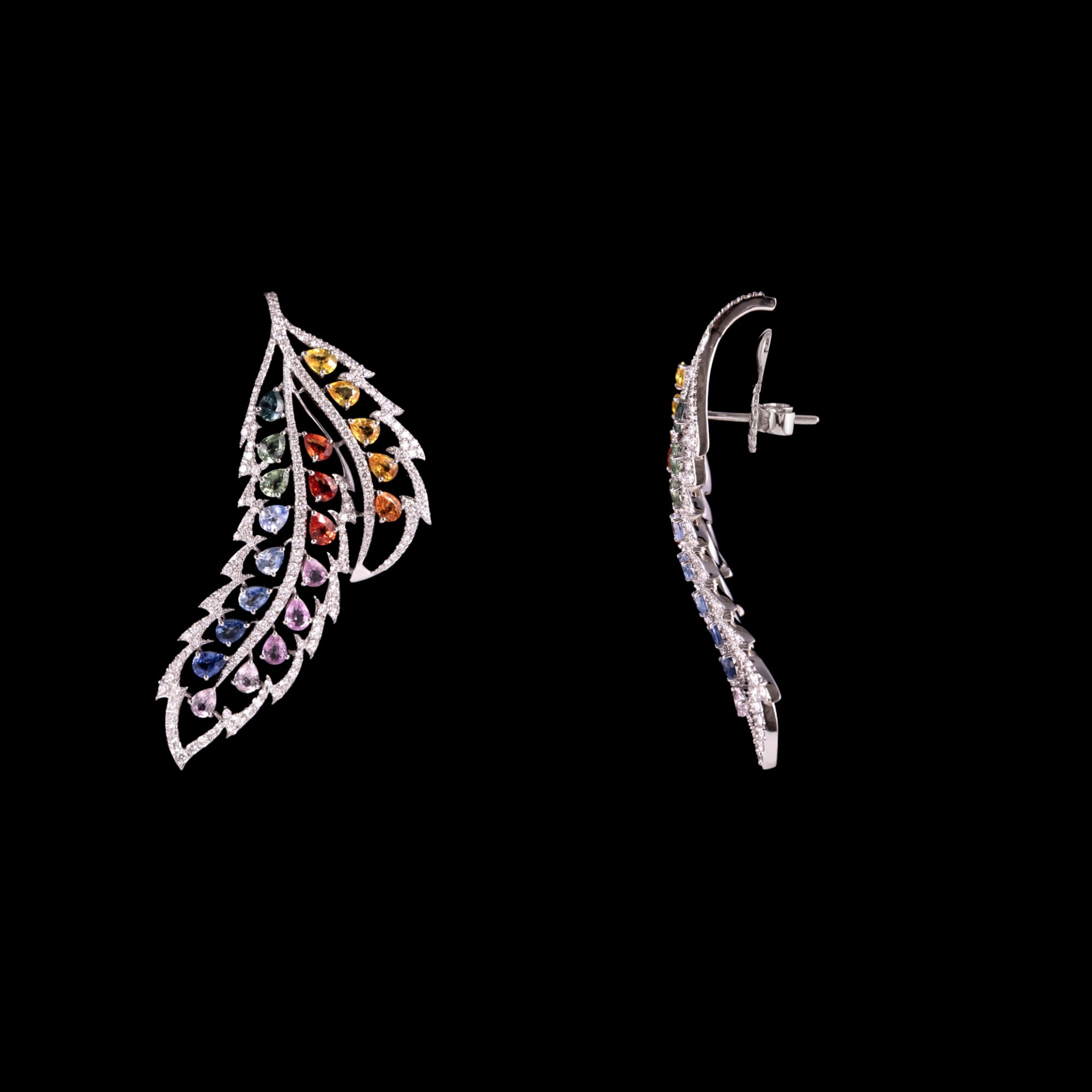 Peacock Plume Sapphire Earrings