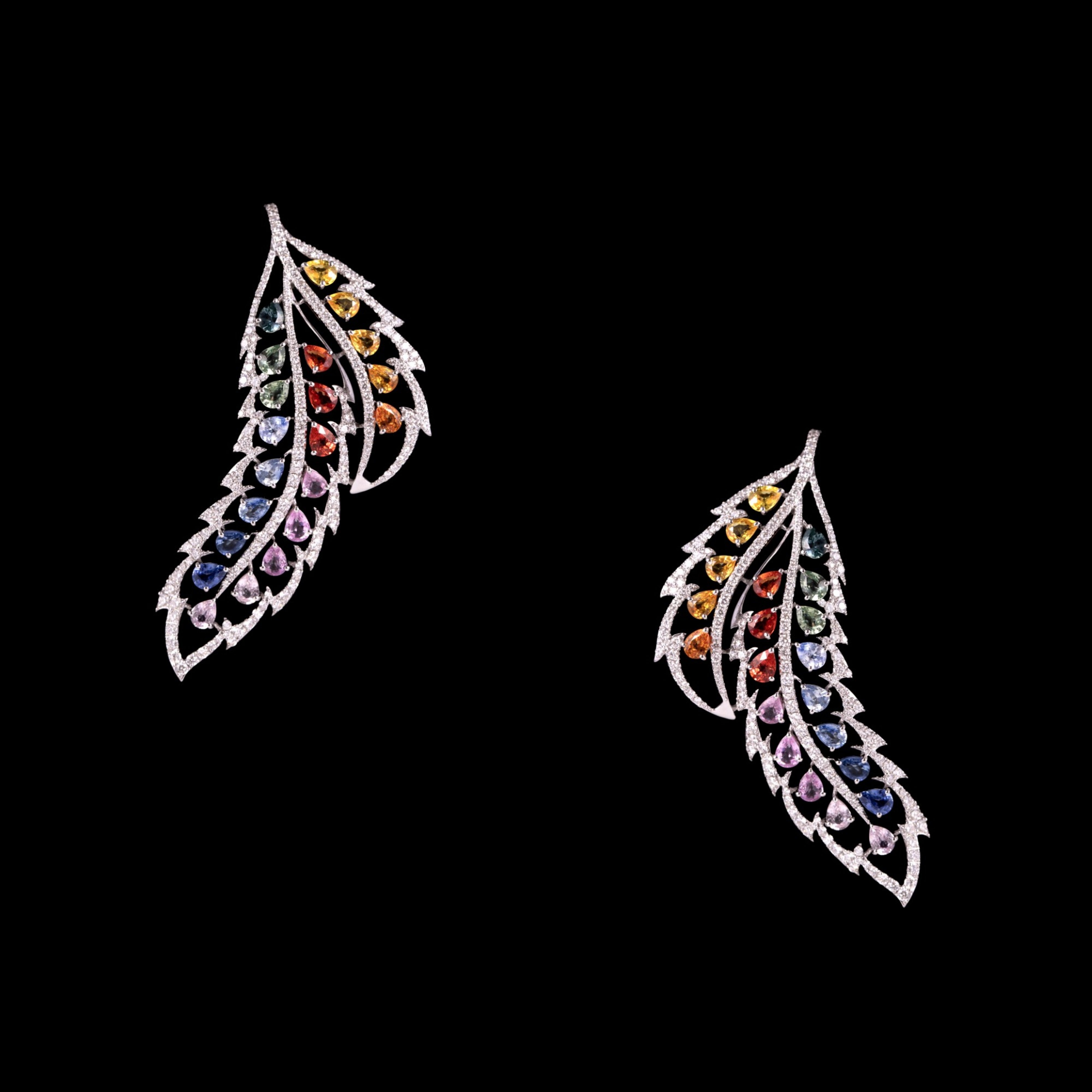 Peacock Plume Sapphire Earrings